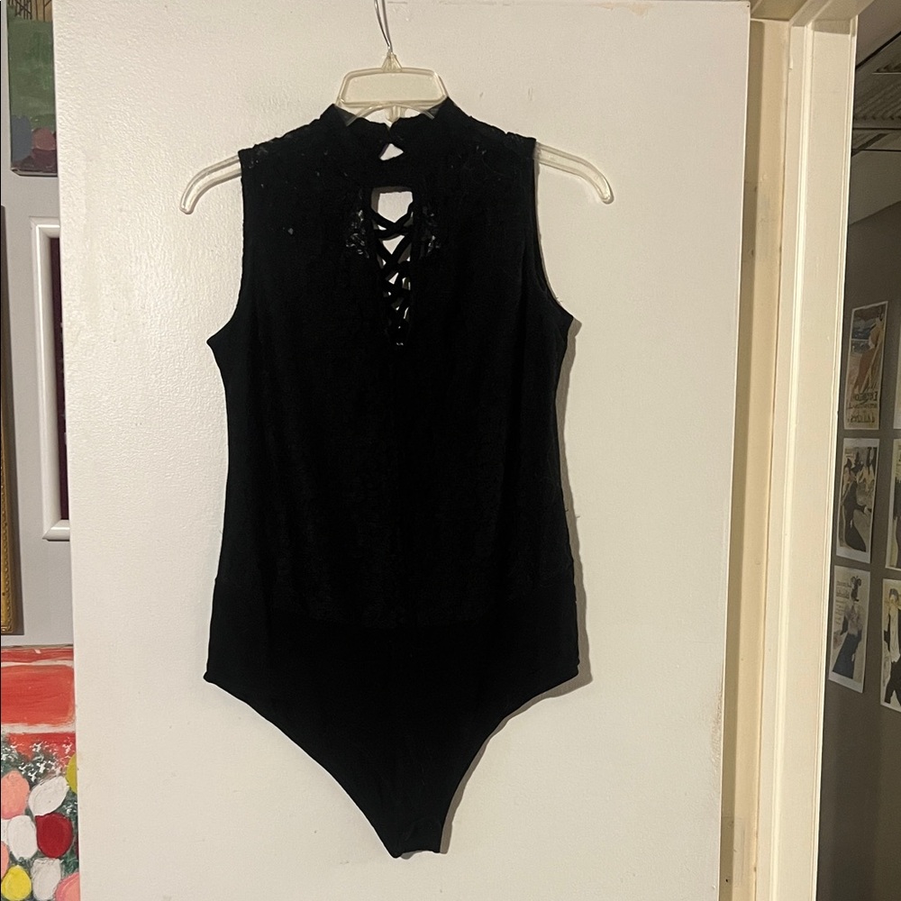Lane Bryant black lace sleeveless high neck body suit. Great for layering 14/16